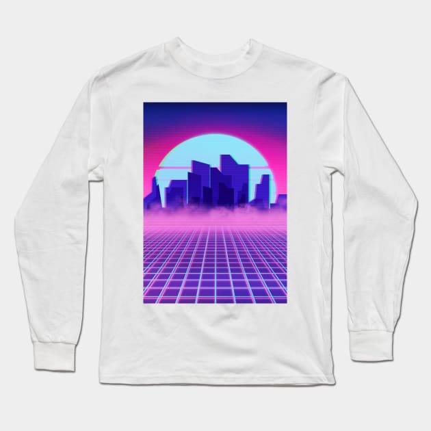 Outrun neon night Long Sleeve T-Shirt by mrcatguys